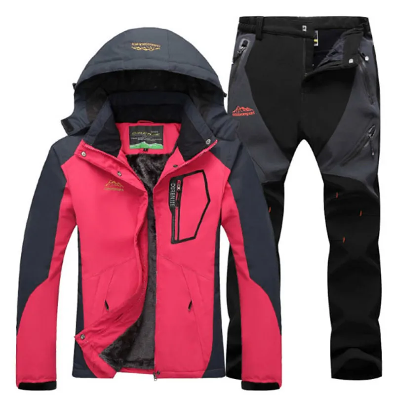 

Woman Winter Fur Camping Hiking Trekking Skiing Climbing Waterproof Outdoor Jackets Soft Shell Pants Sports Trousers