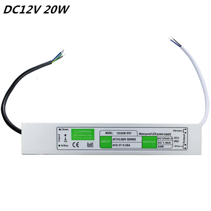 

High quality 20W IP67 Waterproof LED Driver Power Supply Constant Current AC110-260V 600mA for LED Strip Light Bulb