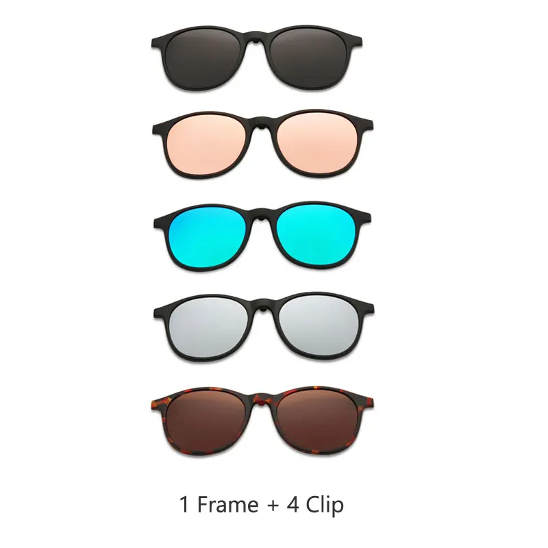 Прикрепляемые очки для вождения наборы солнцезащитных очков для женщин и мужчин 5 в 1 TR90 оптические оправы очков корректирующие - Цвет линз: 1 Frame 5 sun cover