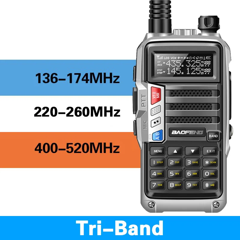 BaoFeng UV-S9 трехдиапазонная 8 Вт 2 шт антенна VHF UHF 136-174 МГц/220-260 МГц/400-520 МГц 10 км портативная рация