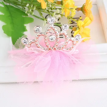 New Design Shiny Rhinestone Cown Hair Clip Girls Hair Accessories Grid Yarn Crown Children Accessories Ribbon Baby Hairpins