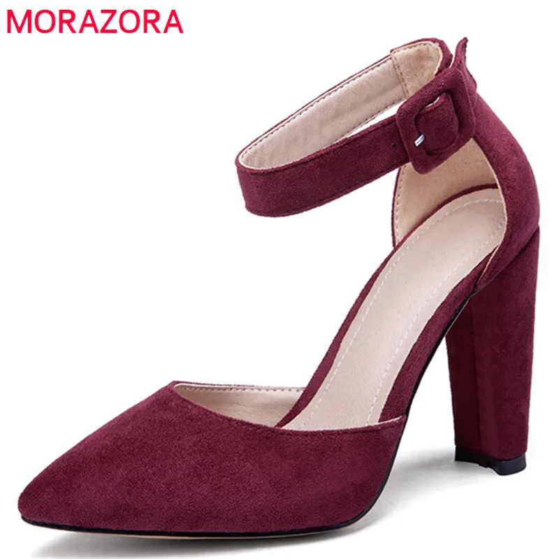MORAZORA/ горячая распродажа; большие размеры 46; женская обувь на высоком каблуке; летние туфли из флока с острым носком; элегантные свадебные туфли; женские туфли-лодочки