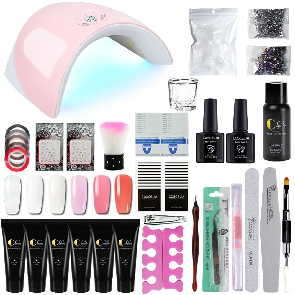 

6pcs/set Jelly Gel Set Nails Kit UV Gel Nails Art Manicure Tips Builder Extending Crystal Hard Builder Gel 36w UV LED Lamp