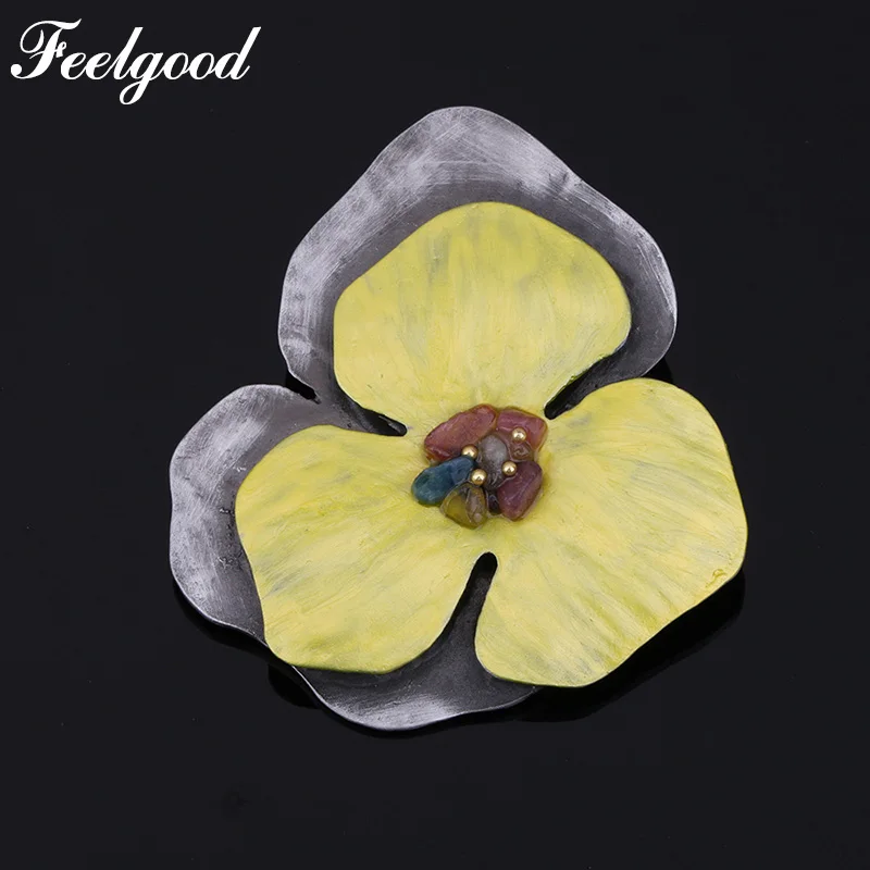 Feelgood новый дизайн Женские Ювелирные изделия модный желтый цветок брошь на
