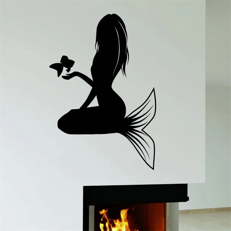 Wall Decal Beautiful Butterfly Mermaid Marine Bathroom Vinyl Stickers
