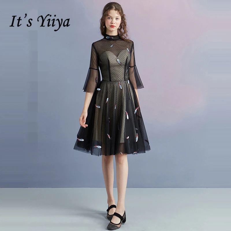 It S Yiiya Little Black Dress Three Quarter Sleeve Y Backless Three Quarter Sleeve Y Backless
