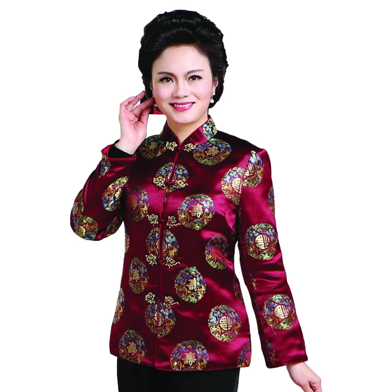 Новая Китайская традиционная Женская зимняя парча сатин ватная куртка пальто M L XL XXL 3XL 4XL 5XL TF 029