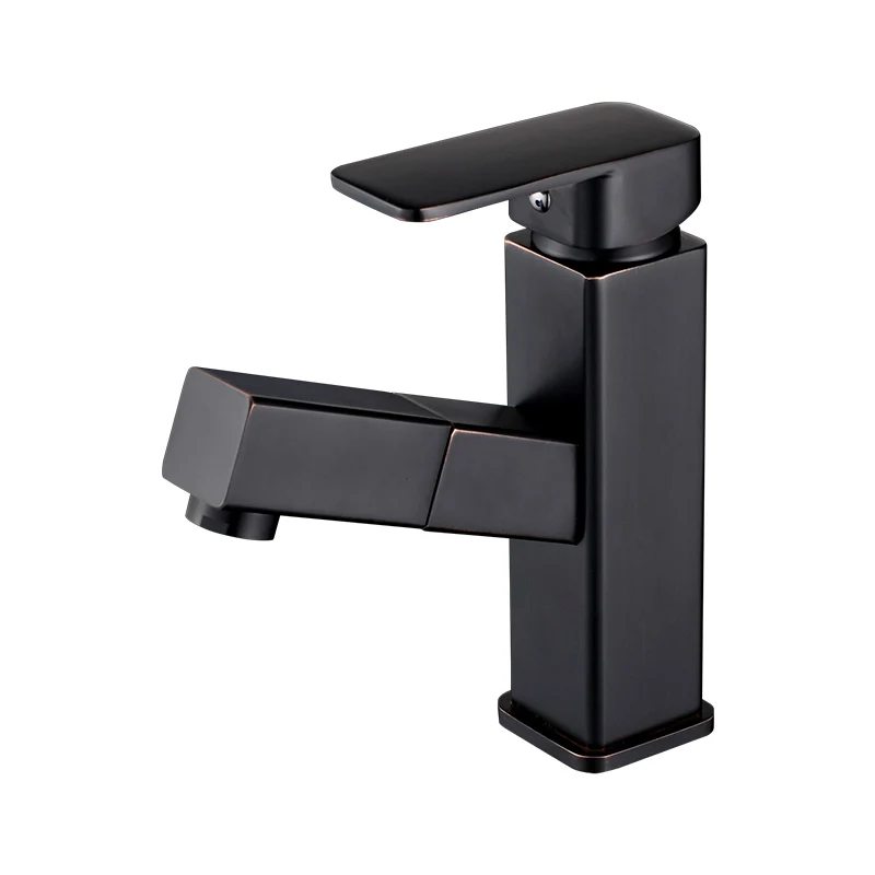 

Spray Bathroom Basin Faucets Copper Paint Pull Out Kitchen Faucet Square Swivel Single Handle Hole Mixer Taps Black Finish