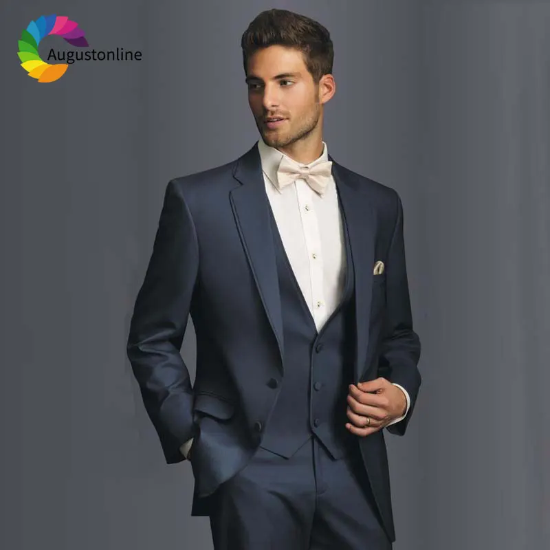 

Custom Made Navy Blue Men Suits Slim Fit Tuxedos Groom Suit Mens Wedding Suits Casual Business Trajes De Novio Hombre Blazers