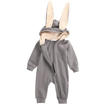 

2019 New Arrival Baby Warm Rabbit Ear Rompers Newborn Infant Grey Jumpsuit Girls Boys Clothing Cute 3D Bunny Ear Romper Autumn