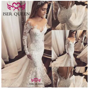 

Fantastic Appliques and Embroidery Trumpet Illusion Button Back Design Abito Da Sposa Strapless Pure White Vintage w0573