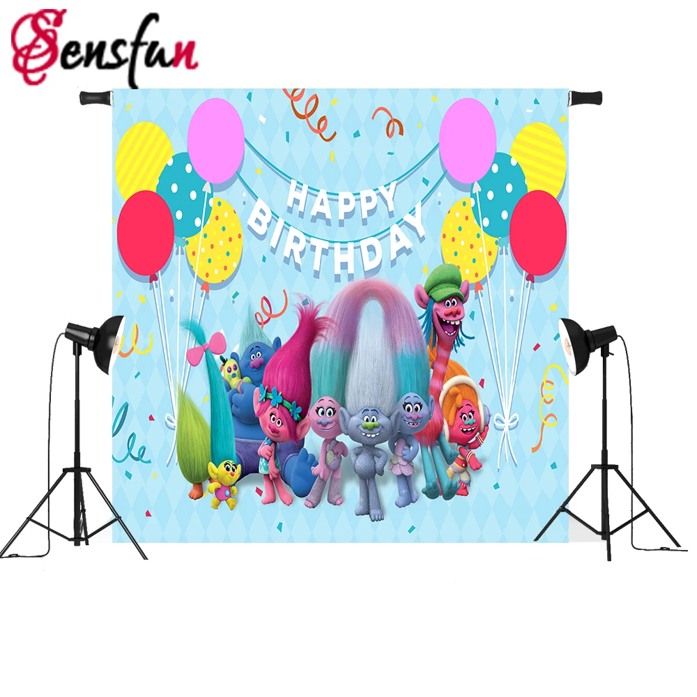 

Sensfun Trolls Birthday Backdrop Event Photobooth Balloons Vinyl Photography Background For Photo studio Children Photocall