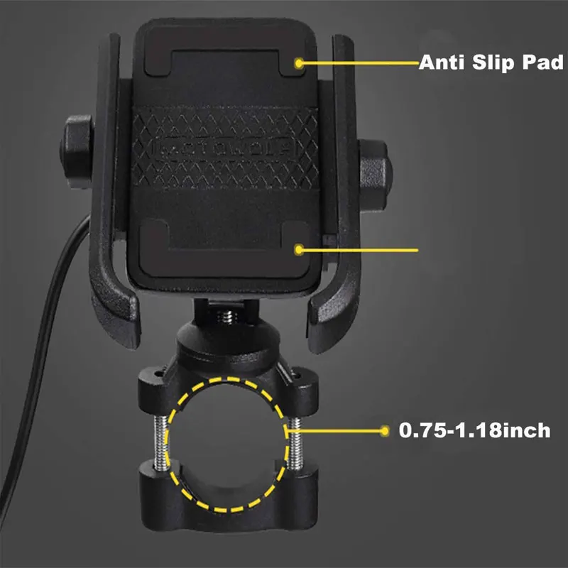 AHHROOU العالمي دراجة نارية من سبائك الألومنيوم حامل هاتف ل iPhoneX 8 7 6 دعم الهاتف موتو الوقوف ل USB شحن قوس AHHROOU العالمي دراجة نارية من سبائك الألومنيوم حامل هاتف ل iPhoneX 8 7 6 دعم الهاتف موتو الوقوف ل USB شحن قوس