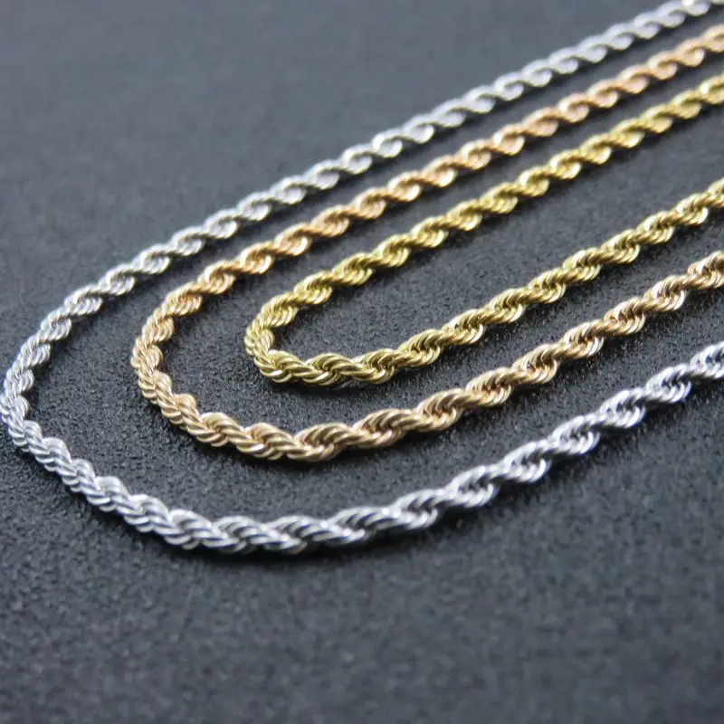 

2.4mm 45cm-70cm Gold-Color Twist Chains Necklace Silver Stainless Steel Women's Rope Chain Necklace Fashion Jewelry