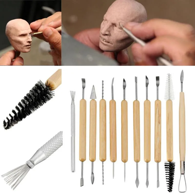 11pcs/set DIY Clay Craft Tools Wood Handle Wax Pottery Clay Sculpture