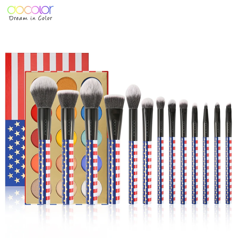 

Docolor 13pcs Makeup Brushes Cosmetic Foundation Powder Blush Eye shadow Make Up Brush and 15 Colors Glitter Eye shadow Palette