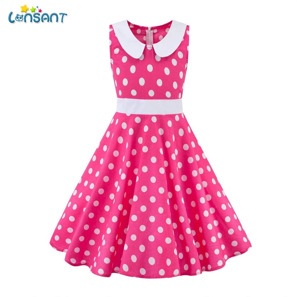 LONSANT/винтажное летнее праздничное платье с открытой спиной для маленьких девочек платье принцессы в горошек без рукавов с оборками ТРАПЕЦИЕВИДНОЕ ПЛАТЬЕ С Высокой Талией для девочек N30