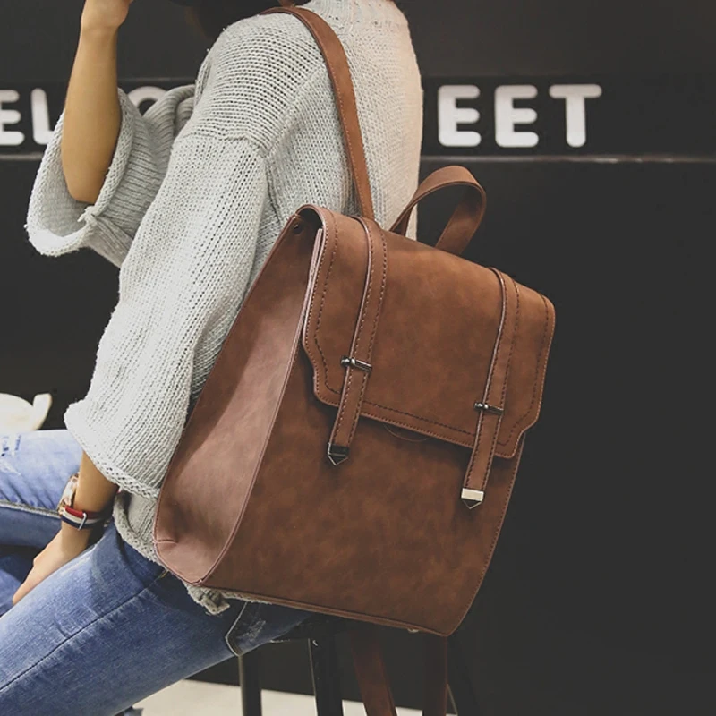 Mochilas de marca para mujeres, mochilas sólidas femeninas, mochilas escolares clásicas para adolescentes, Mochila negra de cuero PU para mujeres