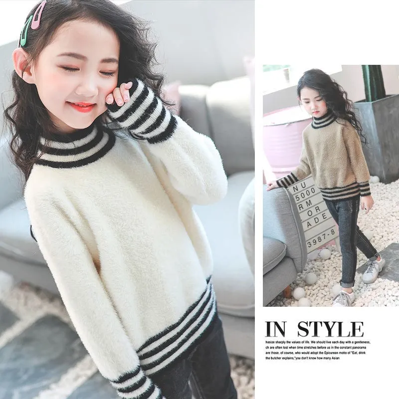 

Girls Autumn Mink Velvet Sweater Baby Girl Knitted Pullovers Children Clothes