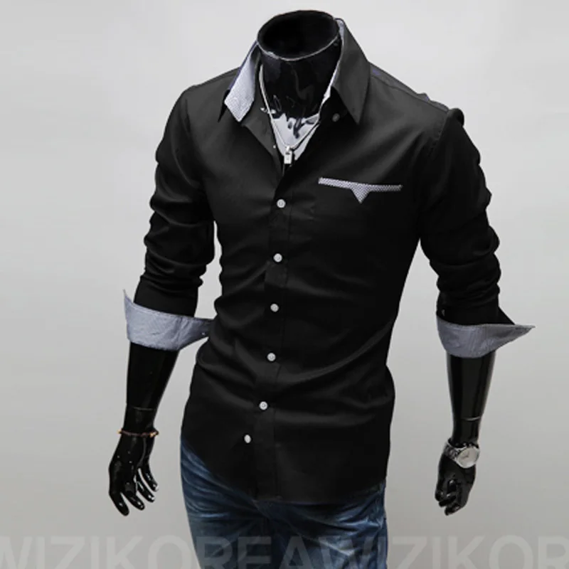 2017 جديد العلامة التجارية رجل عارضة قمصان 3 ألوان منقوشة جيب قمصان الرجال زائد حجم رجل سليم صالح اللباس قمصان