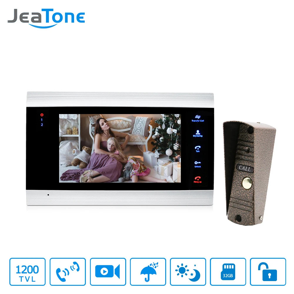 JeaTone 7 ''видеодомофон домофон система на двери Громкая связь камера домашняя Безопасность Видео дверной телефон комплект водостойкий
