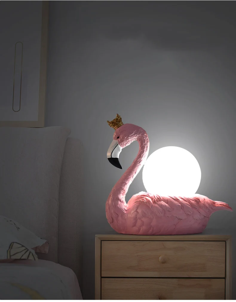 Розовый фламинго в короне ночной Светильник для Спальня лампы ABS абажур сна Светодиодная лампа E14 лампы ночной Светильник для детей