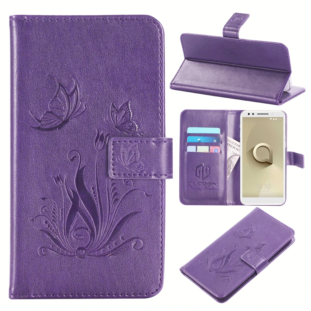 

GUCOON Embossed PU Leather Case for Alcatel 3X 5058I 5058Y 5.7inch Eiffel Tower Flowers Butterfly Flip Wallet Cover