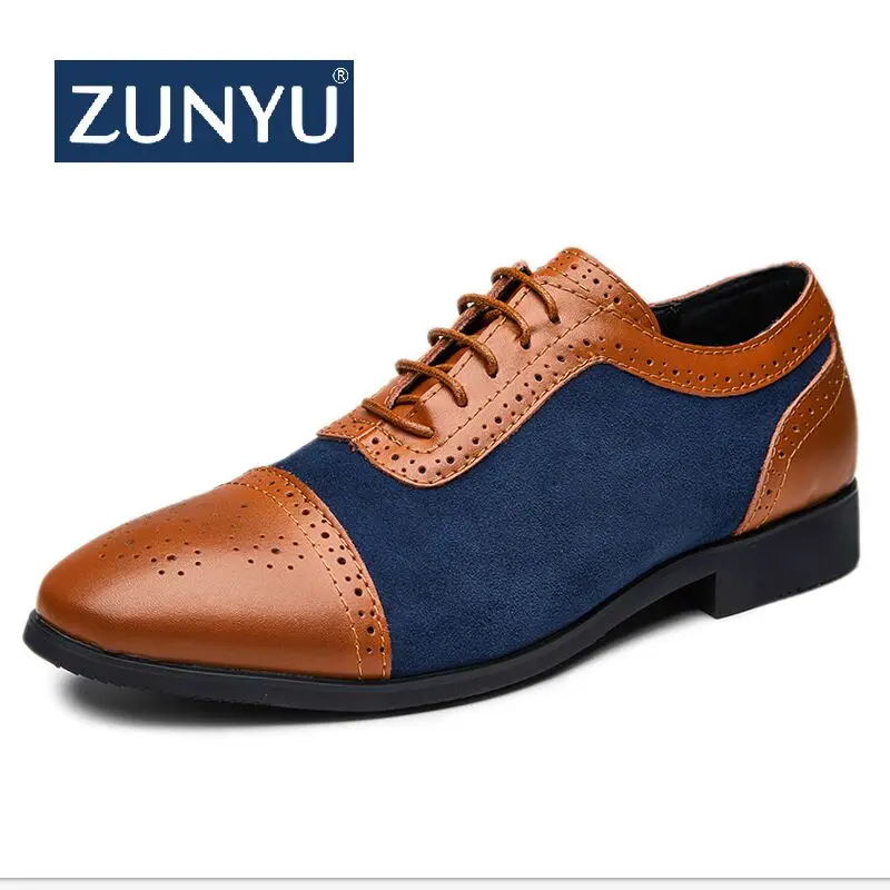 

ZUNYU New High Quality Genuine Leather Men Brogues Shoes Bullock Business Dress Men Oxfords Shoes Male Formal Shoes Size 38-48