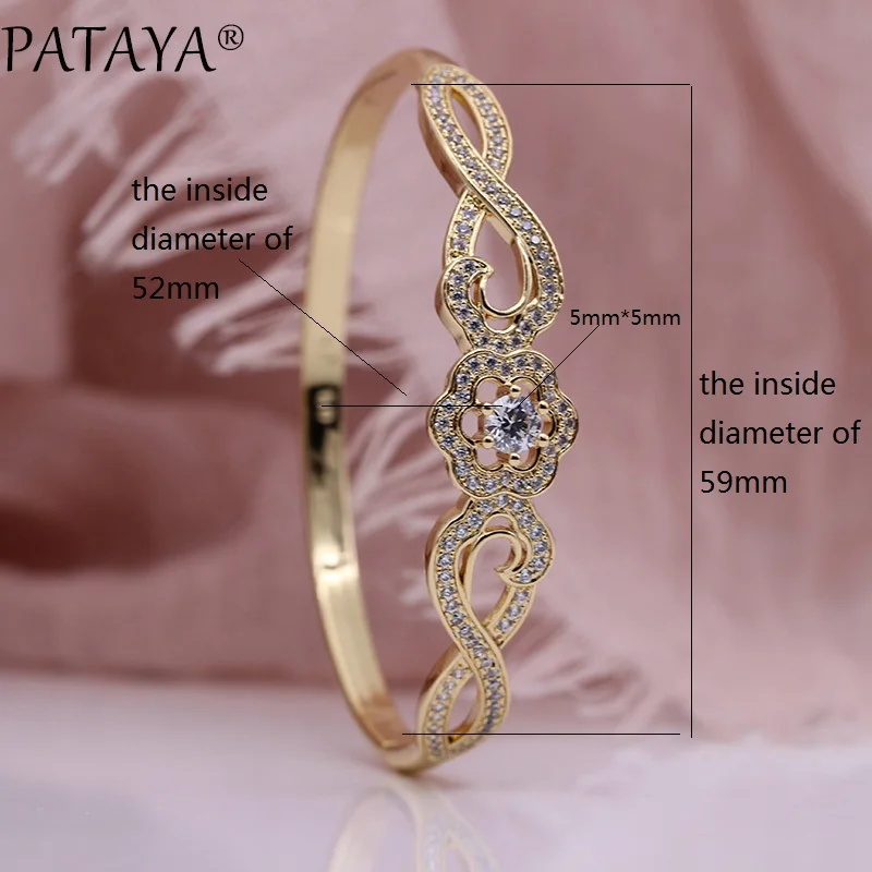 PATAYA новые изящные благородные женские браслеты лепесток белый круглый натуральный циркон модные украшения 585 розовое золото свадебный роскошный браслет с отверстиями