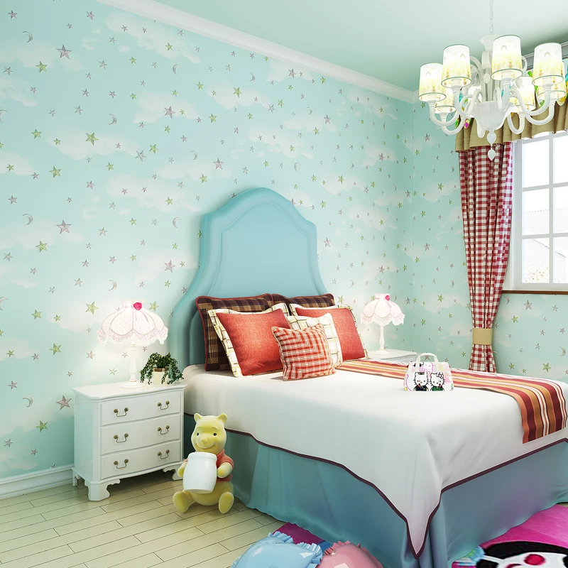 3D Cartoon Room Wallpaper Stars Boys And Girls Pink Blue Yellow Bedroom Non-woven Wall Paper Roll 3D Cartoon Room Wallpaper Stars Boys And Girls Pink Blue Yellow Bedroom Non-woven Wall Paper Roll