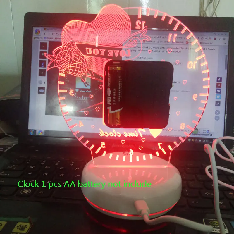 Светодиодный 3d-ночник лампа часы USB питание дистанционный сенсорный выключатель управление опция Таблица лампе фея кулон времени огни