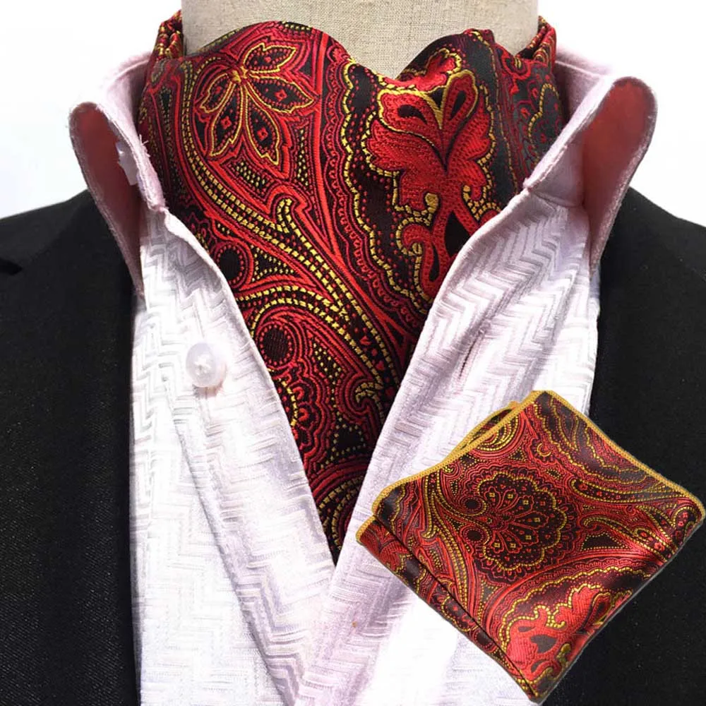  Mens Cravat Handkerchief Paisley Floral Printed Ascot Scarves Pocket Square Set