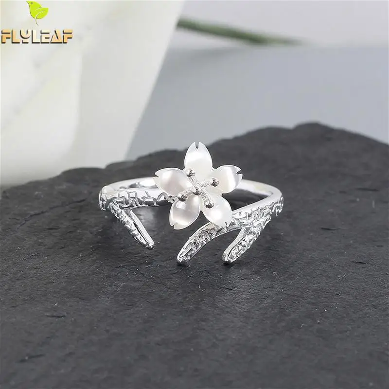 

Flyleaf Twig Shell Flowers Open Ring Real 925 Sterling Silver Rings For Women Fine Jewelry Personalized High Quality Party