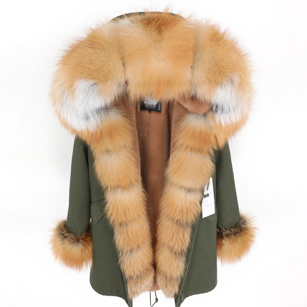 

Maomaokong new Fox fur big fur collar Fur plus velvet thickening Medium and long section Parker Women's jacket winter
