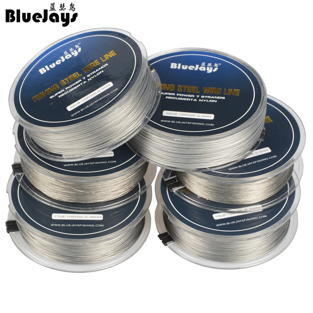 Bluejays Fishing 0.5mm 100m 26lb Fishing Steel Wire Fishing Lines Max Power 7 Strands Super Soft Wire Lines Cover with Plastic Waterproof Lead Line