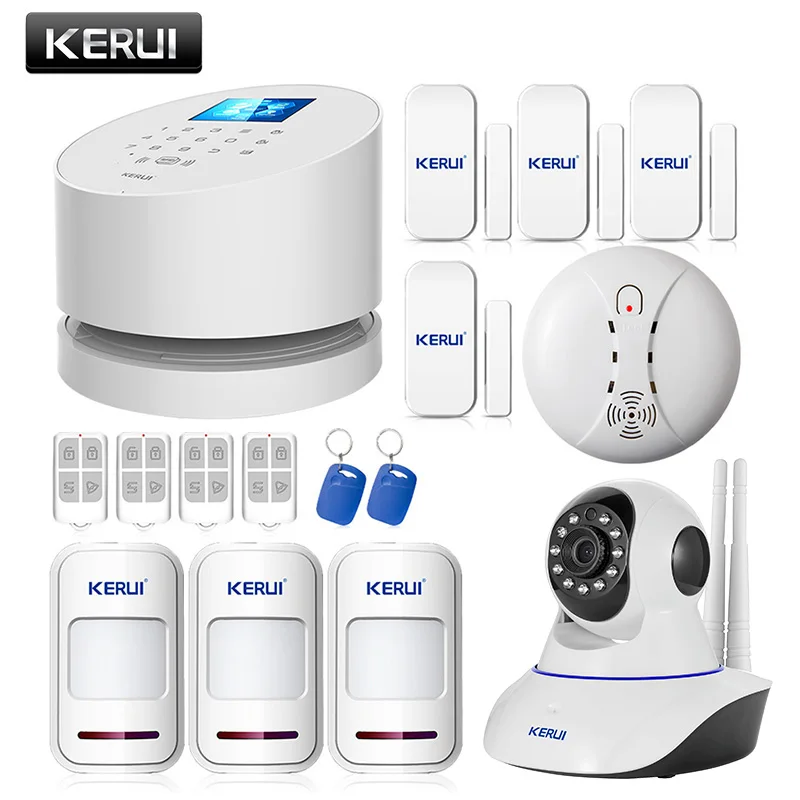 KERUI TFT цветной ЖК-дисплей WiFi GSM PSTN система безопасности для дома и офиса ios android пульт дистанционного управления с wifi ip-камерой - Цвет: Kit 6