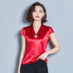 Korean Fashion Silk Women Blouses Satin V-Neck Sleeveless Red Women Shirts Plus Size XXXL Womens Tops and Blouses Korean Fashion Silk Women Blouses Satin V-Neck Sleeveless Red Women Shirts Plus Size XXXL Womens Tops and Blouses