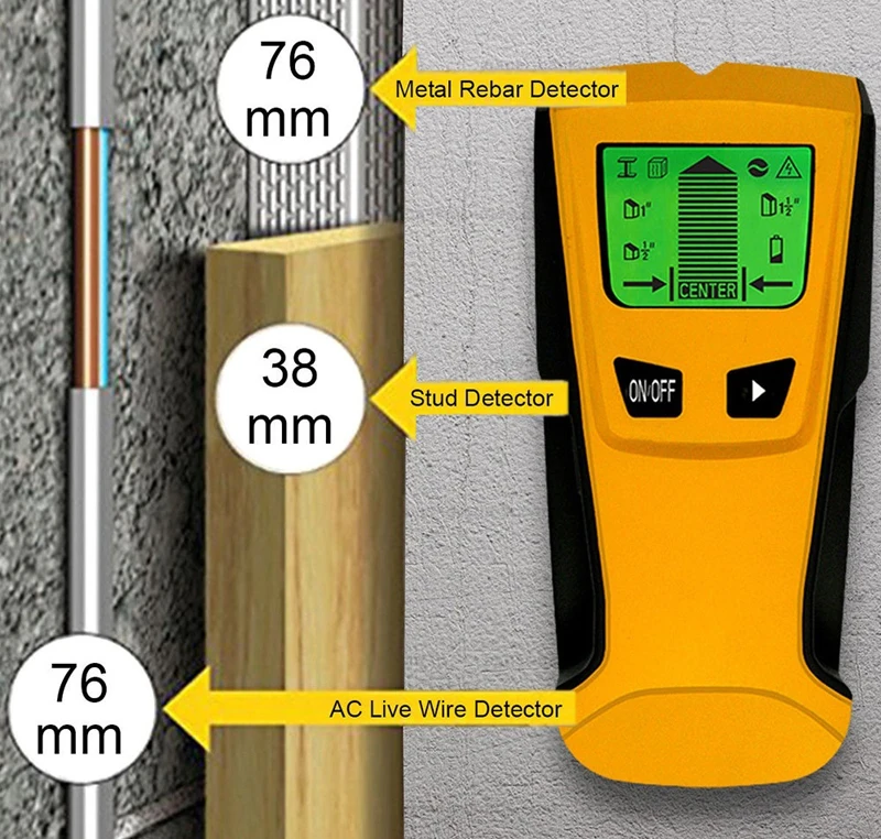 Металлоискатель найти металл, дерево, штифты AC напряжение живого провода обнаружения сканер для стен электрическая коробка искателя датчик для стены