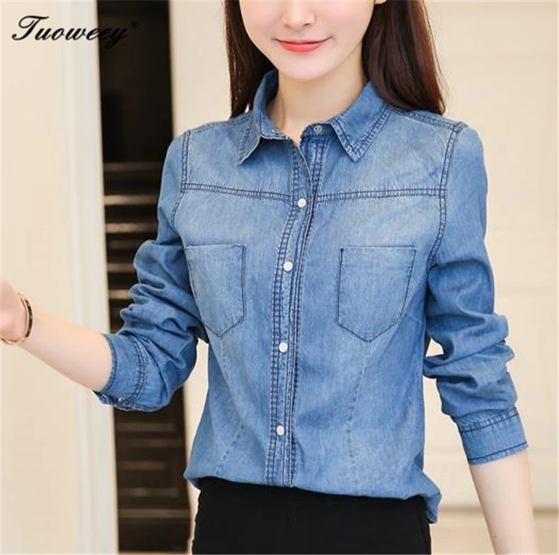 

Fashion Women Blouse Spring Autumn Casual Shirts Camiseta de mujer Long Sleeve Denim Jeans Tops Casual Women Shirt Blusa Mujer