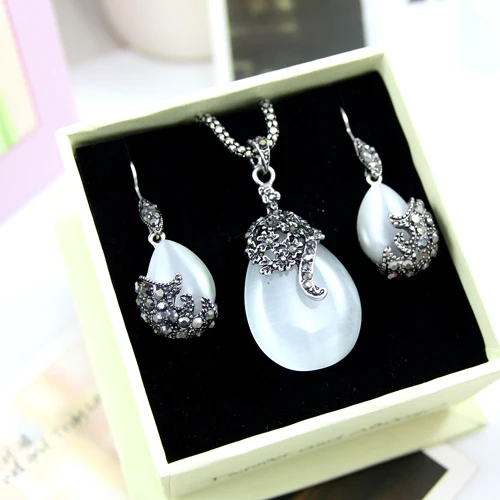 

Gift set! Jewelry sets jewelry with gift boxes Crystal Cat Eye silver plated necklaces & pendants silver Drop Earrings gfs06