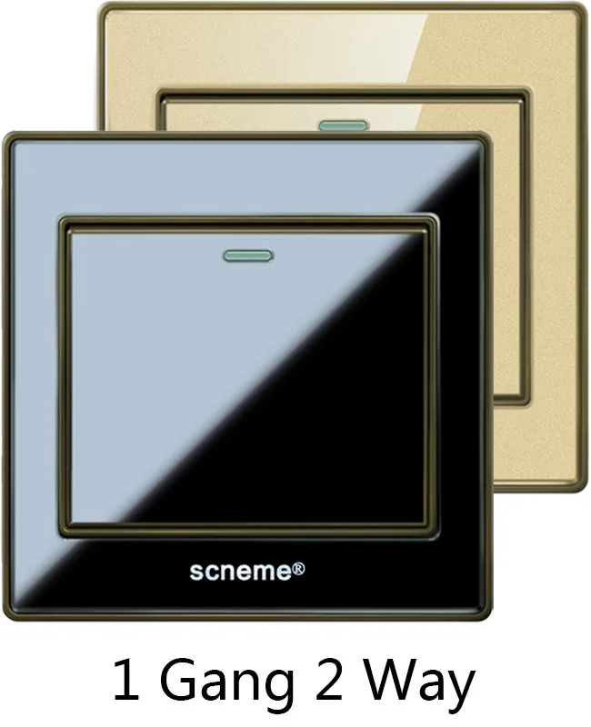 45A 1 банда черный/золотой кристалл акриловая панель настенный выключатель, Великобритания Стандартная кнопка выключатель света, с красным индикатором света