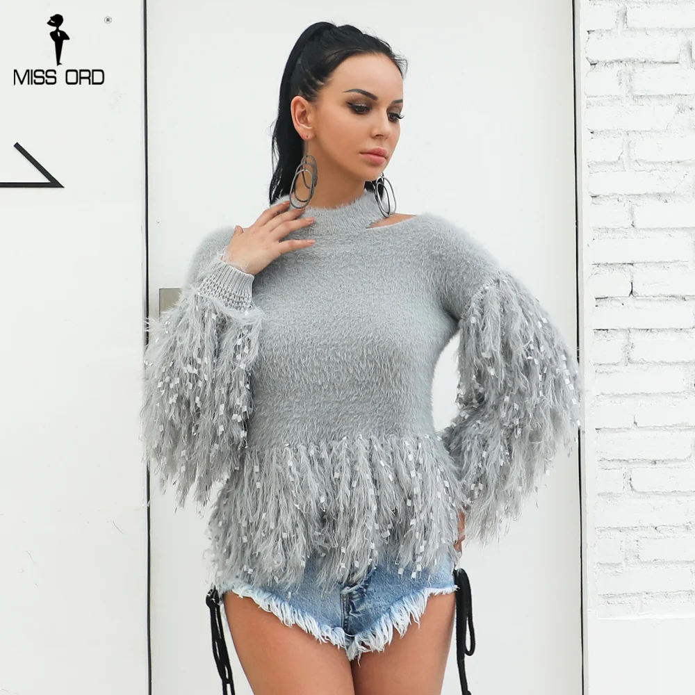 Missord 2021 Autumn And Winter Handwork Tassel Knitted Sweater Sweet O Neck Long Sleeve Female MQ0070 | Женская одежда