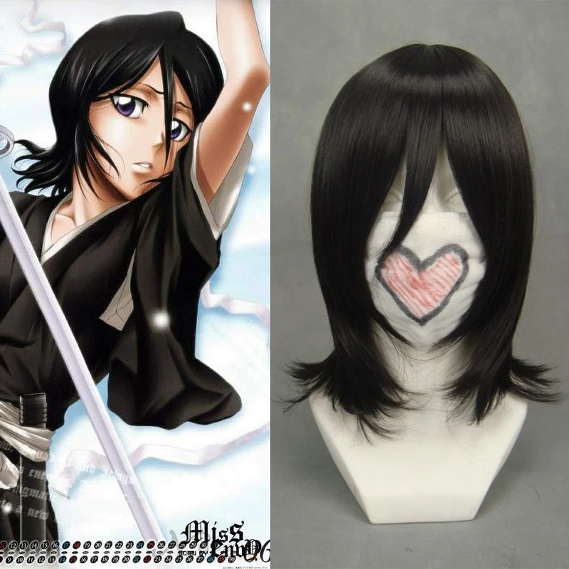 Bleach Kuchiki Rukia 40 см короткие кудрявые парики для косплея для женщин Женский костюм аниме вечерние синтетические волосы Рождественский подарок черный