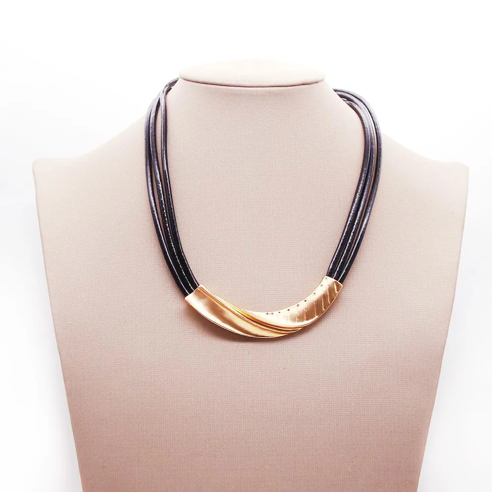 

Fashion Gold Genuine leather Necklace Pendant Long Necklaces For Women Fashion Jewelry Leather Chain Necklace collares mujer