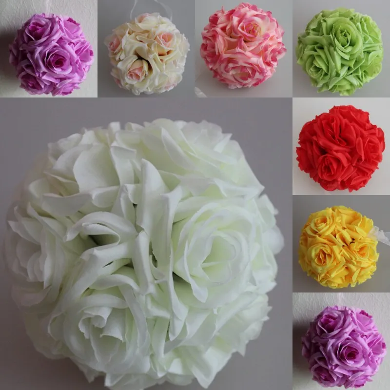 

20 CM 8" Elegant Artificial Silk Roses Flower Ball Hanging Kissing Balls Ornament For Wedding Party Home Decorations