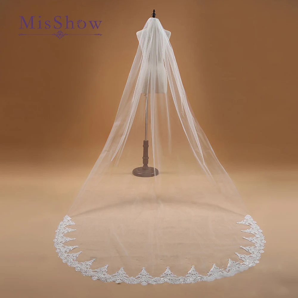 Buy White Ivory Cathedral 3m long wedding veils 2017 Lace Edge Bridal Veil with