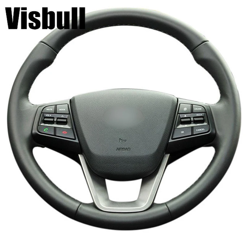 Visbull черный из искусственной кожи чехол рулевого колеса автомобиля V1089 для Hyundai ix25
