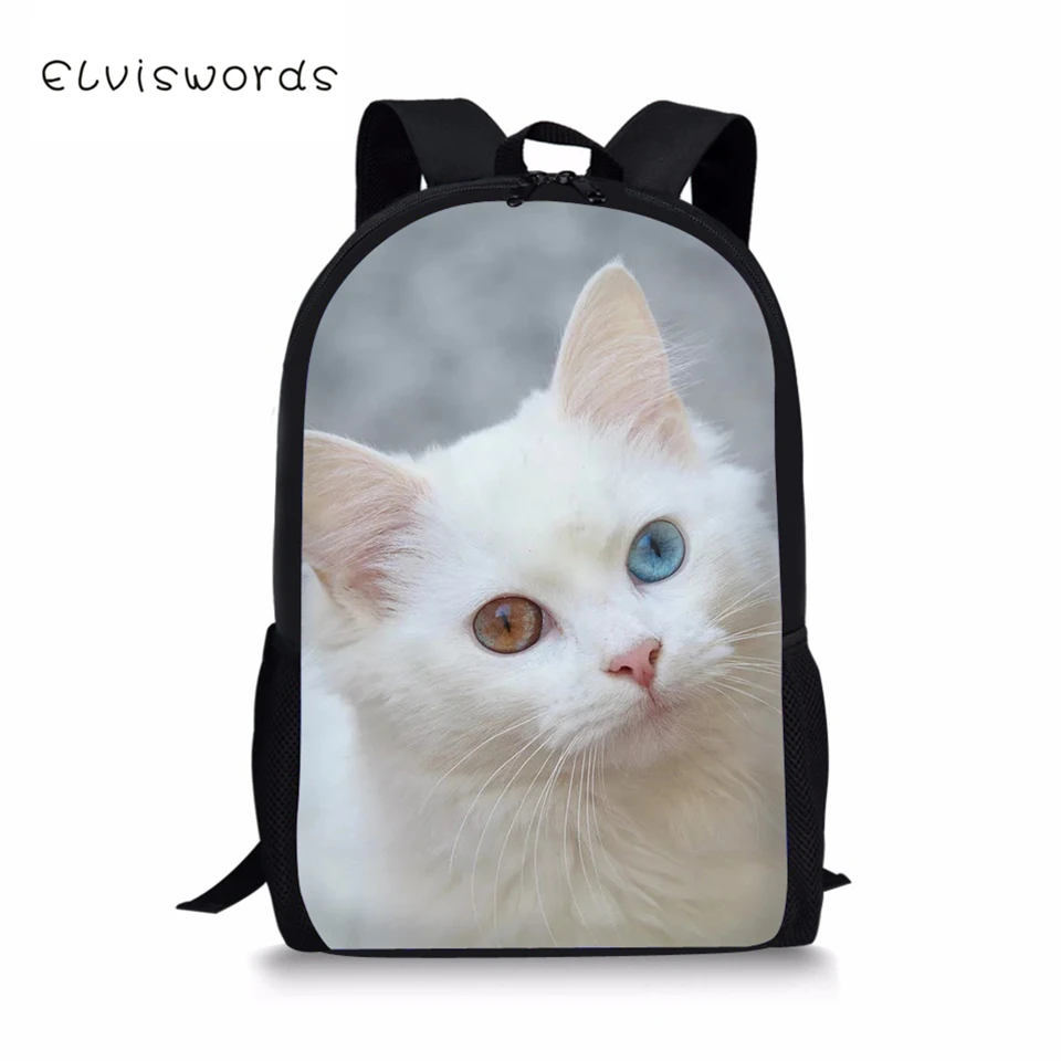 ELVISWORDS детский модный рюкзак с милыми животными, детские школьные сумки, белые ангорские кошки, школьные сумки для малышей, женские дорожные