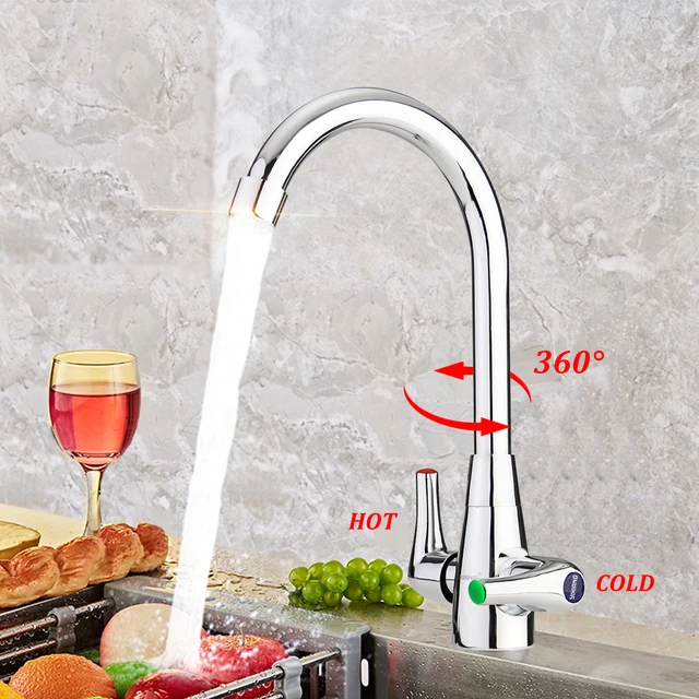 Cheap 360 Degree Rotation Silver Kitchen Faucet Hot and Cold Water Double Handle Water Mixter Tap Bathroom Sink Basin Faucets