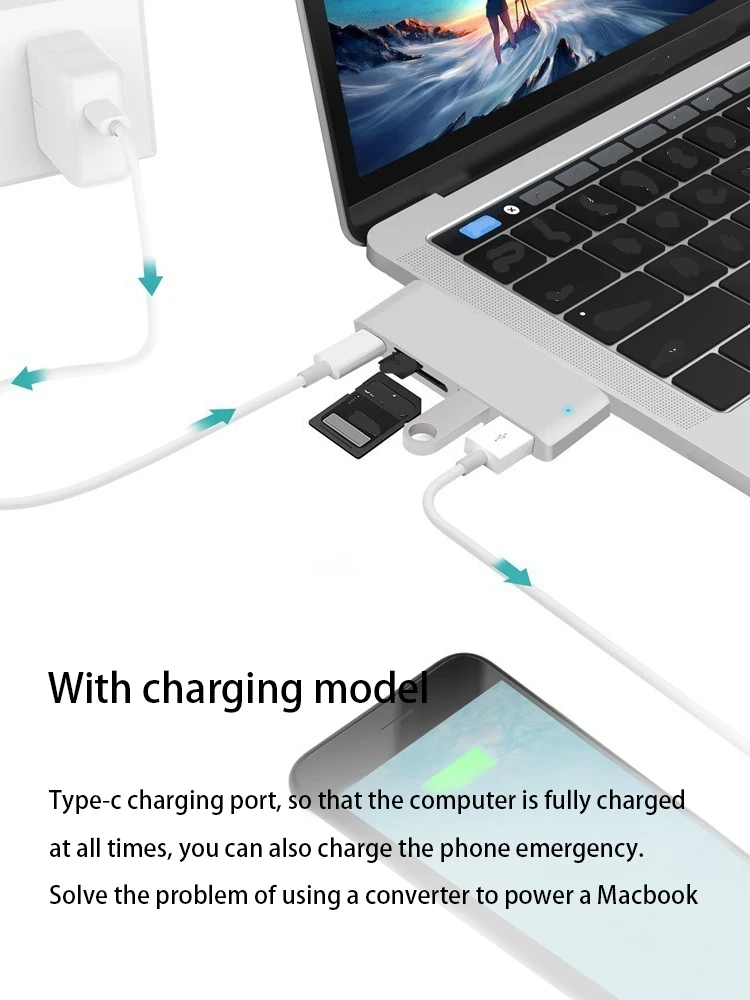 Thunderbolt 3 концентратор USB Type C для MacBook 12 дюймов USB-C док-адаптер с Micro SD/TF слот для чтения Mac Book Pro USB C концентратор